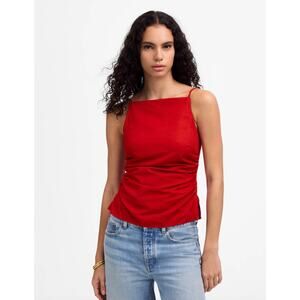 Madewell Ruched Squareneck Tank Top Linen Cotton Festival Red US 00 NWT